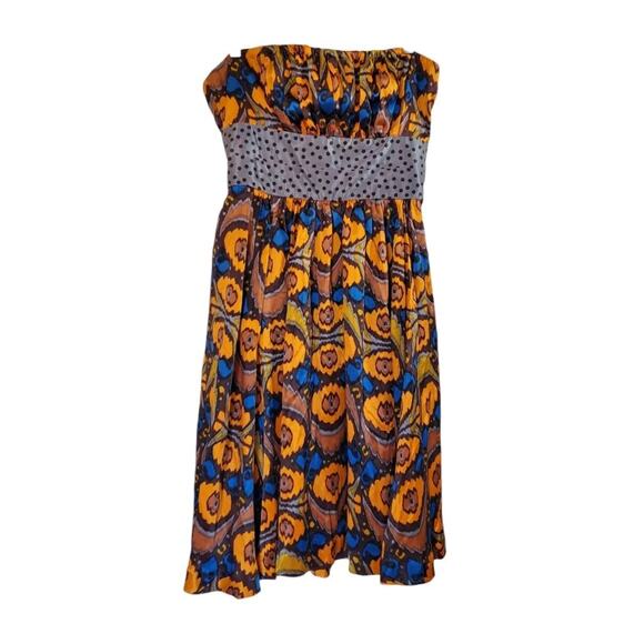 Plenty by Tracy Reese Anthropologie 100% Silk Vibrant Strapless Dress, Size 8 - Picture 1 of 14